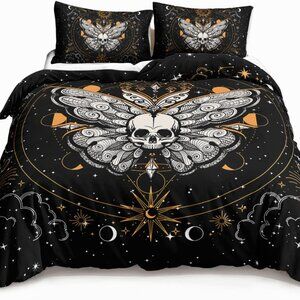 Butterfly Bedding Set for Girls， Gothic Skull Boho Comforter Cover Decor for Bed